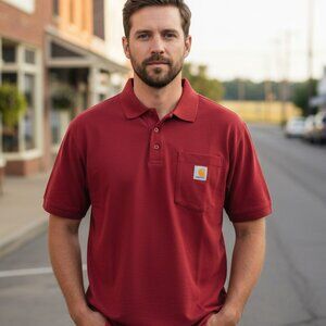 CARHARTT MEN'S ROCK RED POLO STANDARD LOGO ON THE FRONT LEFT POCKET (LARGE)